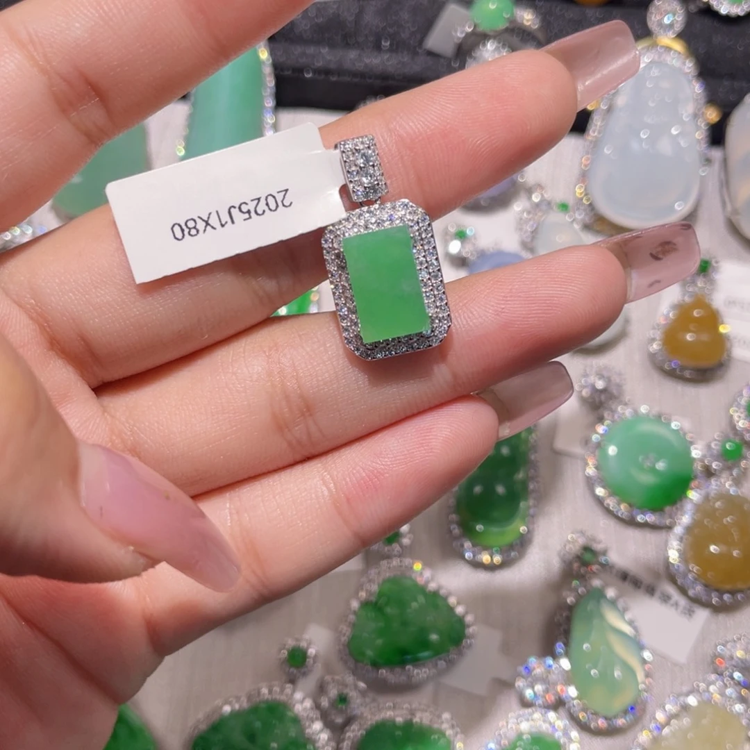 翡翠银S925镶嵌挂件