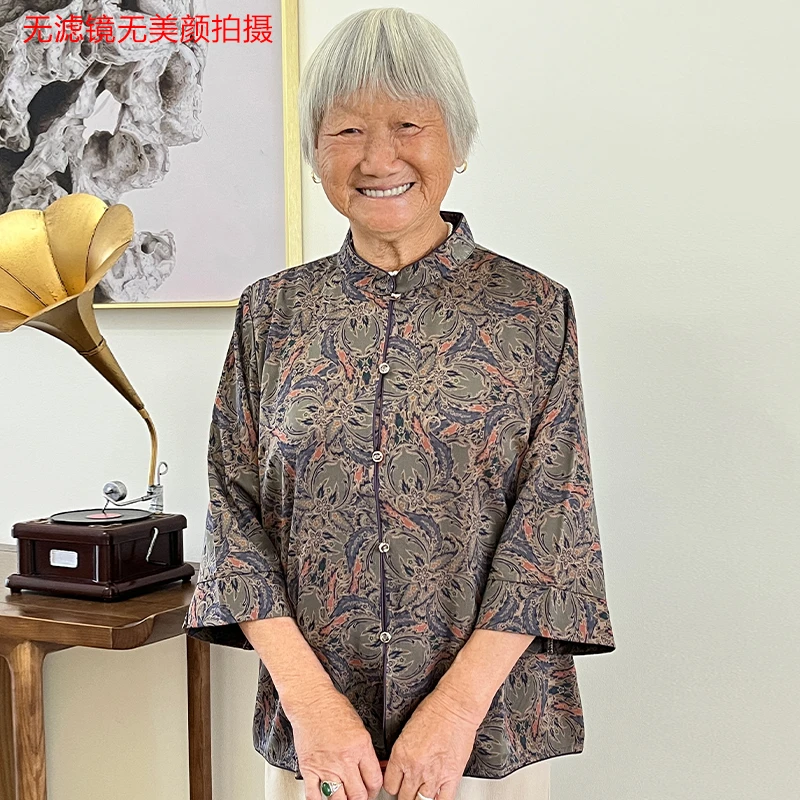 奶奶装老年人夏装女国风衬衫中老年装妈妈宽松气质老太太秋季衬衣