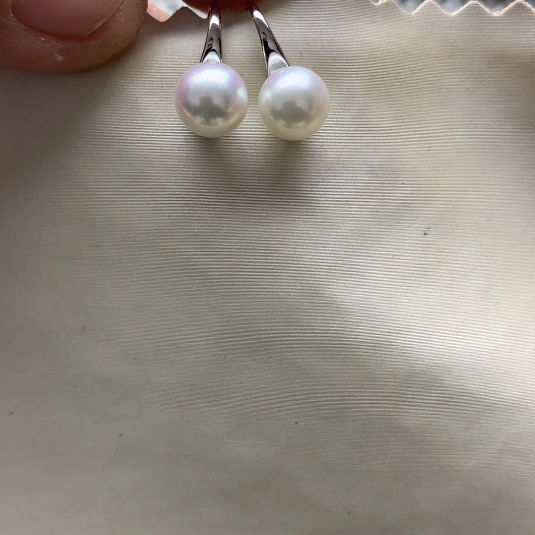 海水珍珠耳饰银S925镶嵌7.5-8akoya高跟鞋耳钩