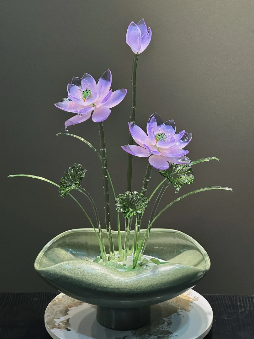 【初妆】琉璃莲花摆件装饰高档玄关摆件佛礼摆件家居客厅高端礼品
