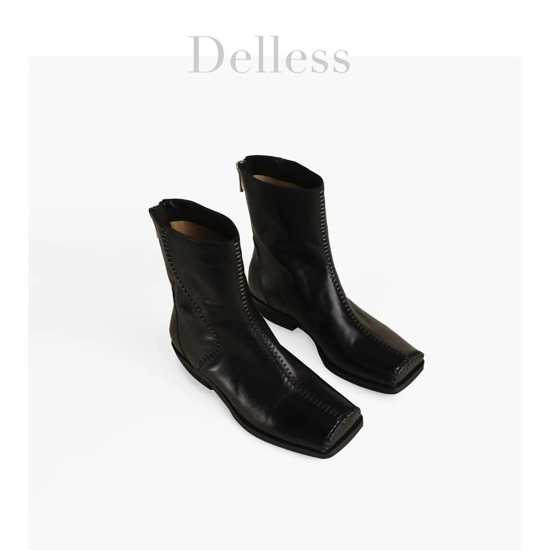 【Delless】时装漆皮粗跟高跟时尚方头女鞋气质百搭真皮秋冬5515