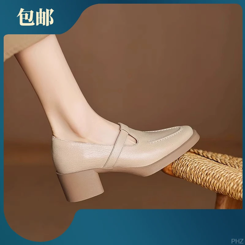 巨舒服法式绝美粗跟乐福鞋女2025夏季新款配裙子英伦风高跟小皮鞋