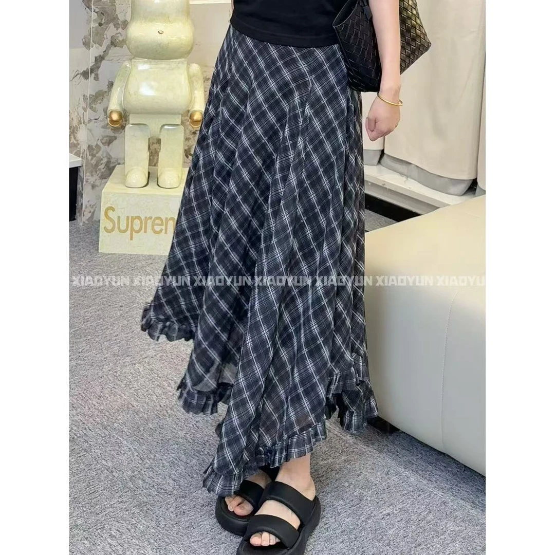 格纹花边半身裙 小允姐姐2025新款时尚气质高级格纹花边半身裙