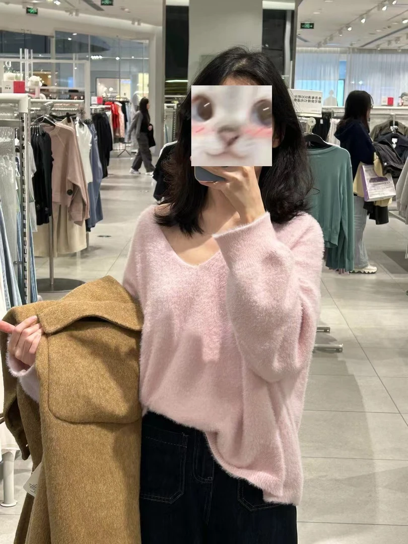 【ASKYO】温柔慵懒风V领罩衫上衣百搭修身秋冬针织毛衣