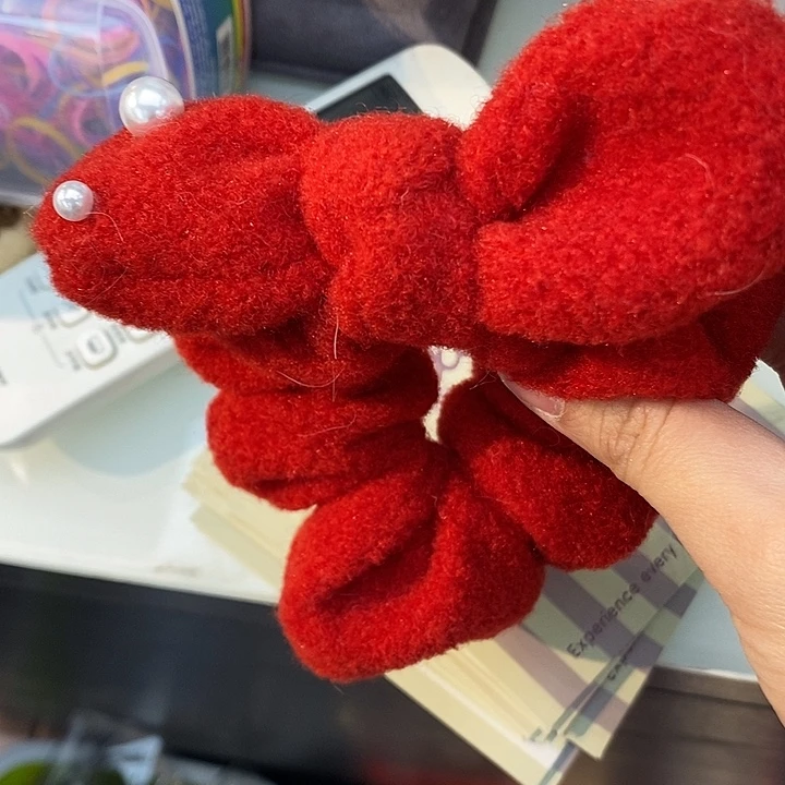 布艺铁合金蝴蝶结红色发圈