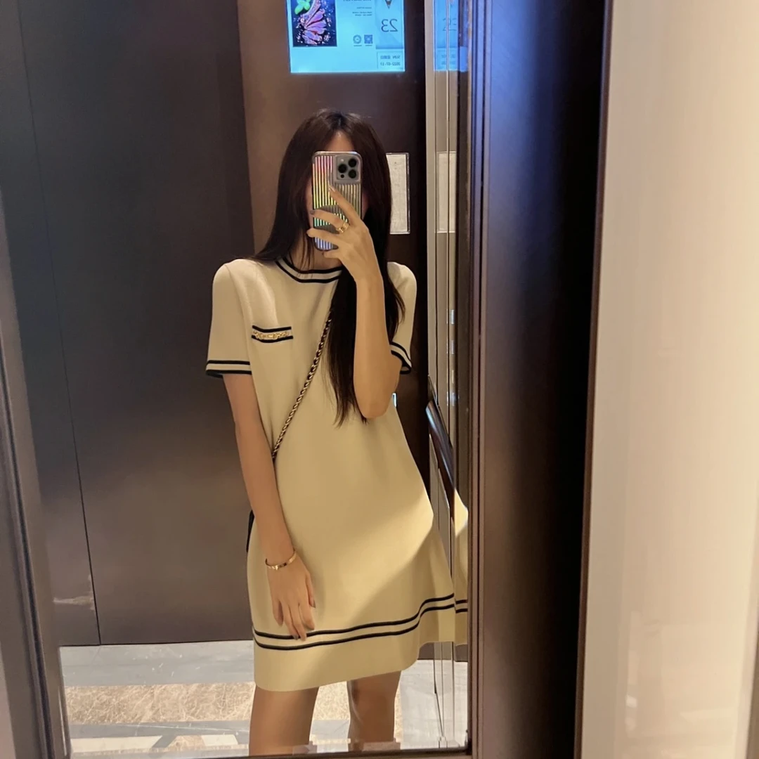 95新 GUCCI/古驰 tt1 GG提花羊毛圆领短袖连衣裙 S码/98新/606353