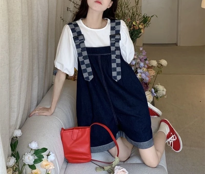 （高）.  学院风辣妹新款背带裤减龄宽松牛仔背带裤女