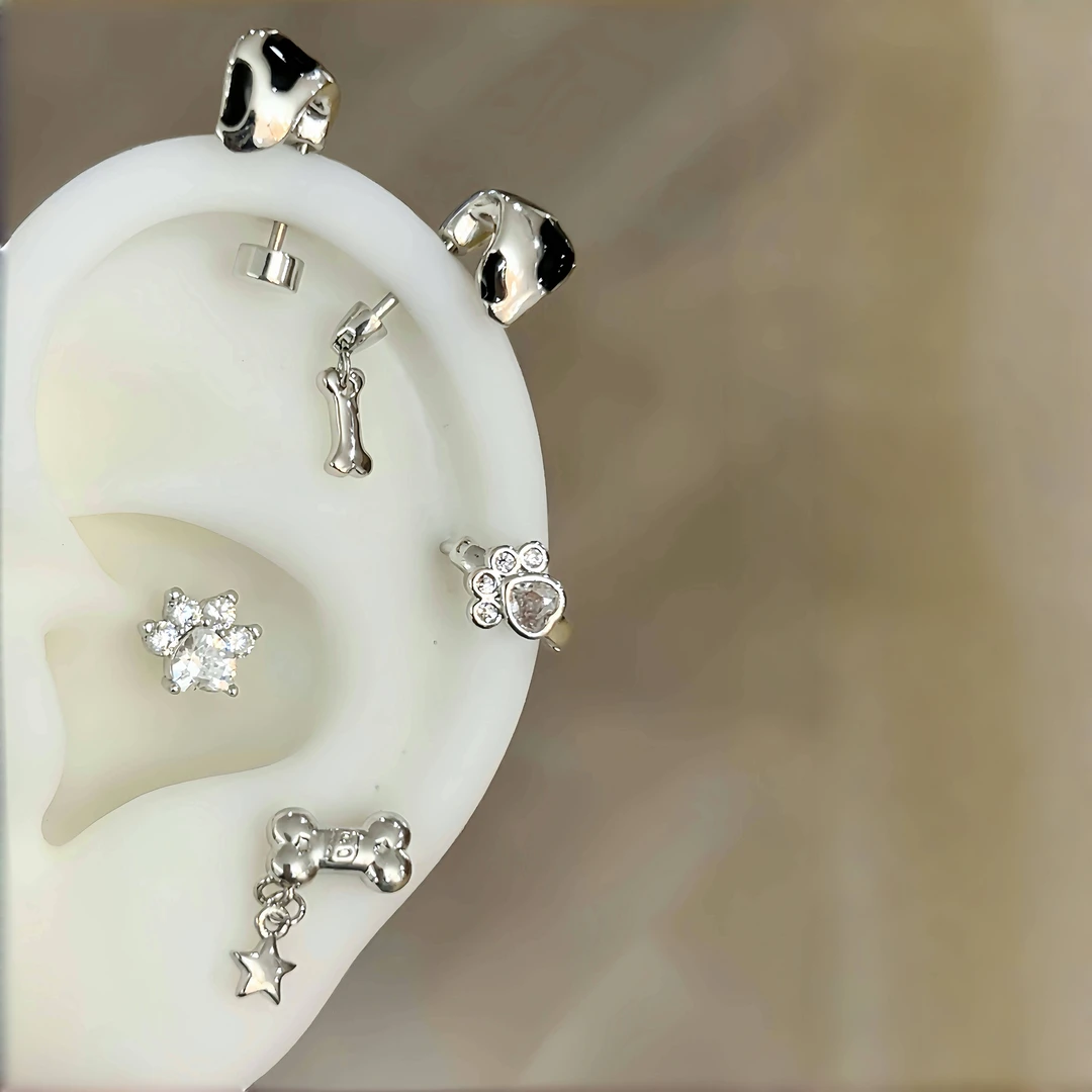钛钢耳饰 超萌修狗RINGRING商店钛钢养耳耳骨钉斑点小狗耳轮钉