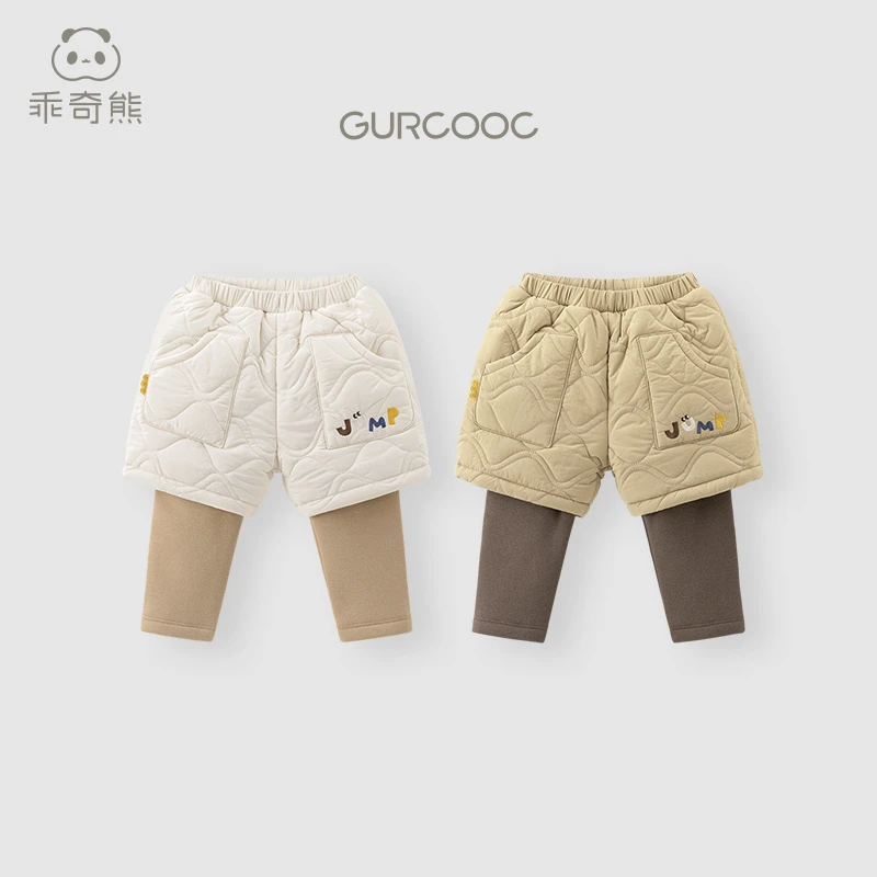【福利假两件灯芯绒裤子】乖奇熊男女宝宝休闲保暖冬季外出舒适长裤