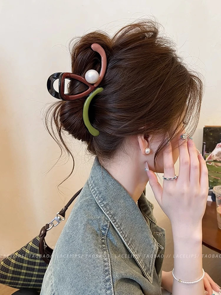 小众不规则撞色滴釉珠珠抓夹女高级感2025新款大号鲨鱼夹发夹头饰