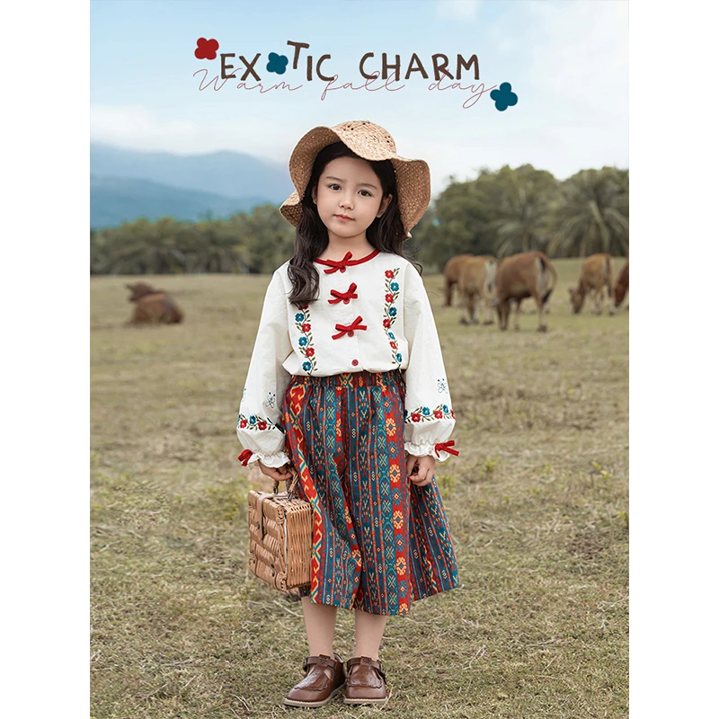 YOEHYAUL/幼悠幼悠【壮族风情】春叁波女童复古中国风牛仔裤 C3246