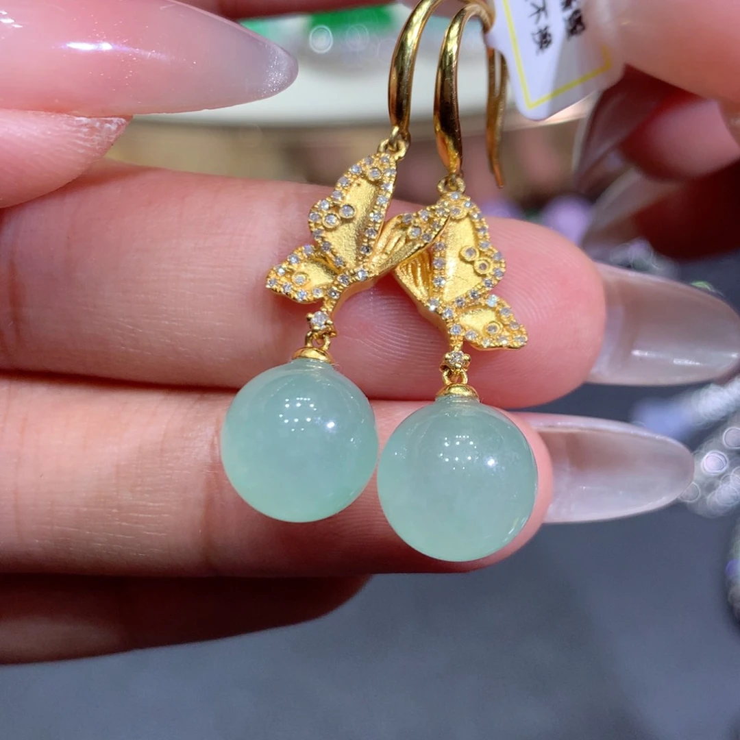 翡翠耳饰18K金镶嵌翡翠