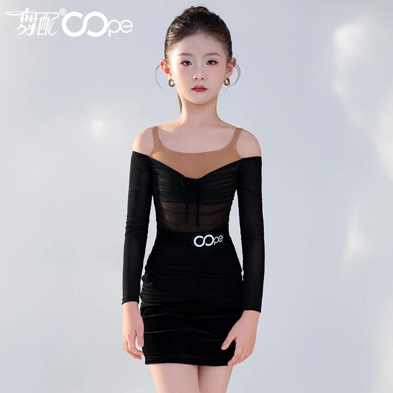 WL51423-2025新款拉丁舞服练功服女童OOPE舞服黑色长袖练习服套装