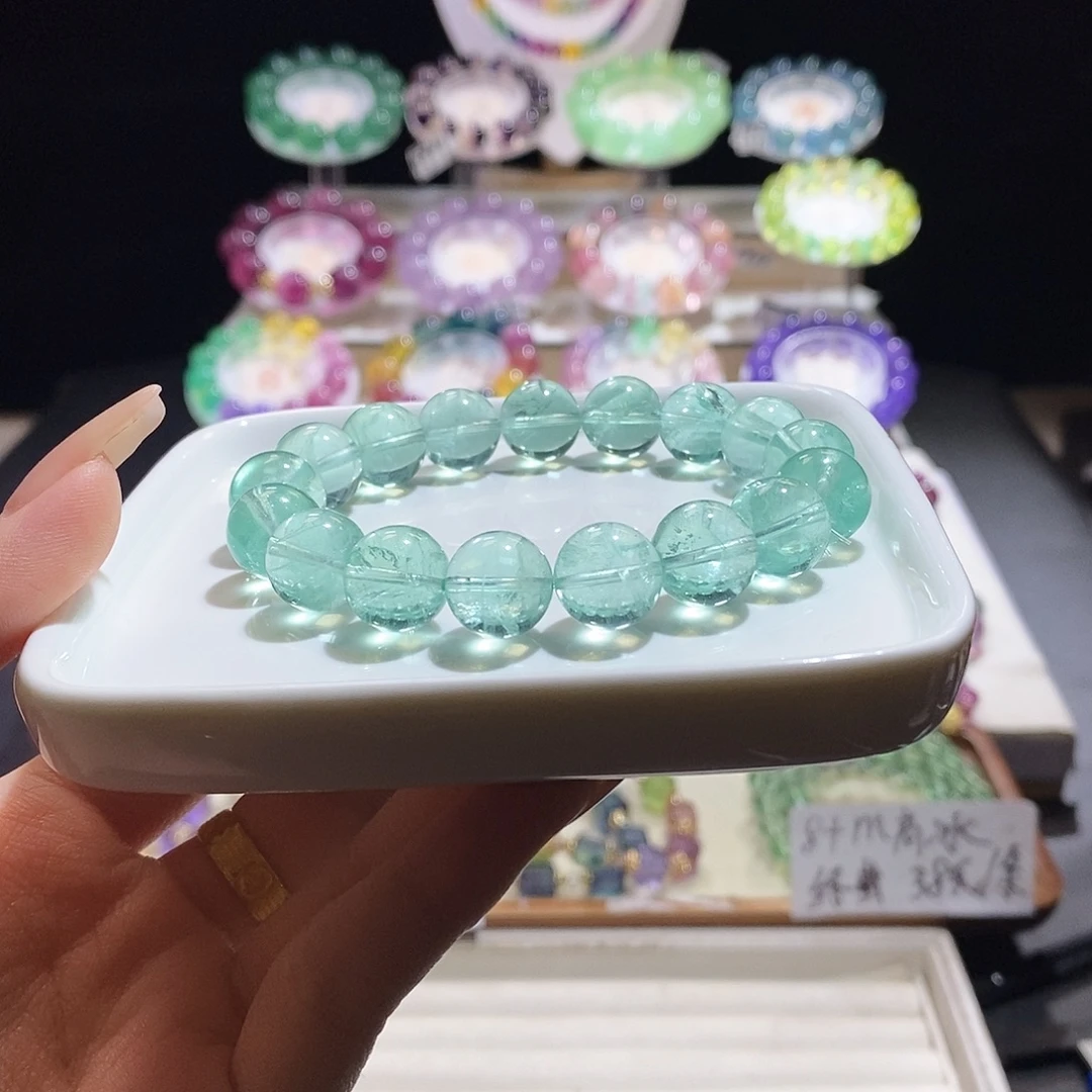 萤石手链未镶嵌曼波绿特价12mm