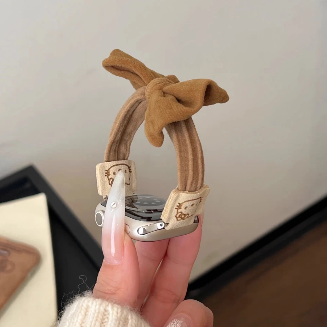 适用苹果手表S10猫咪蝴蝶结发圈表带applewatchS9876SE新款高级感