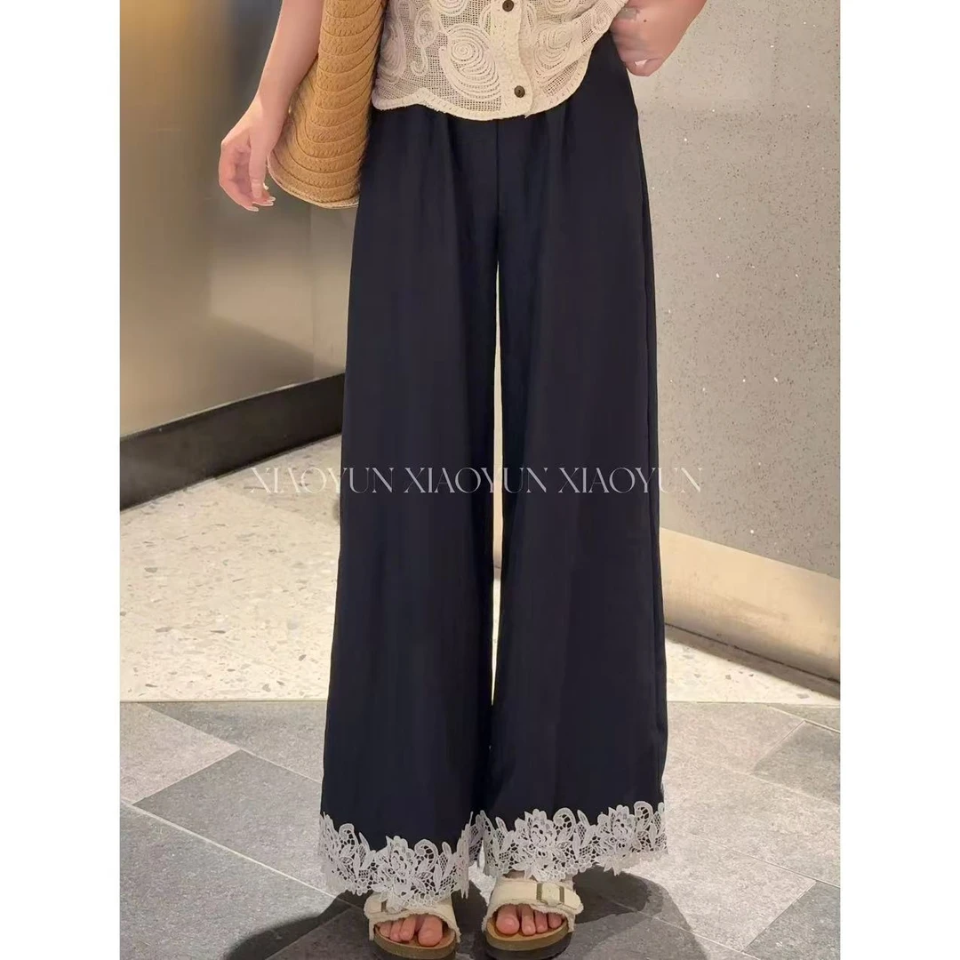 蕾丝花边阔腿裤 小允姐姐2025新款时尚气质高级蕾丝花边阔腿裤