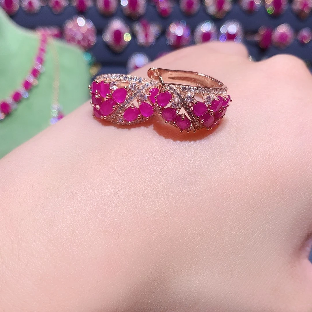 红宝石银S925镶嵌耳饰