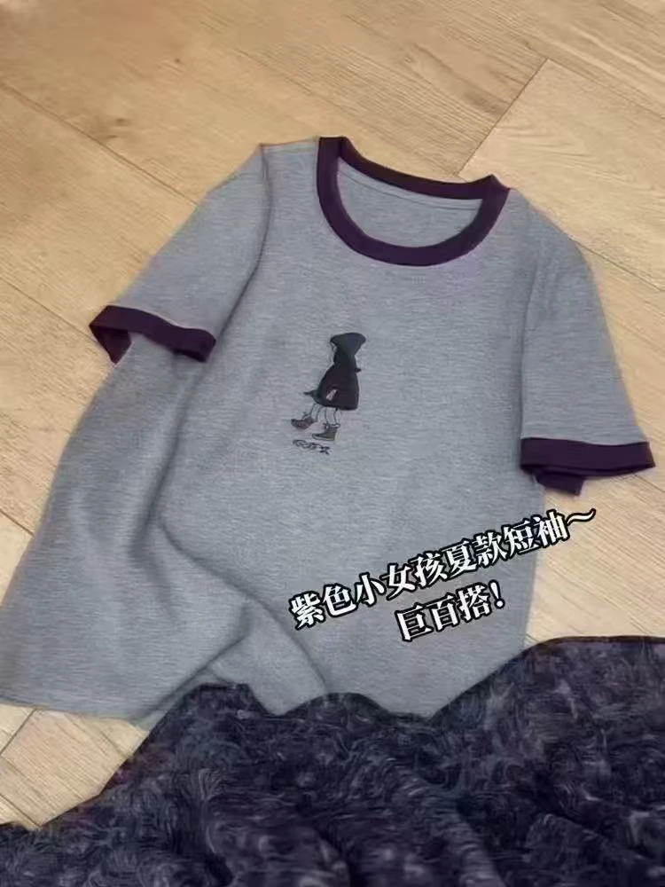 9929圆领卡通动漫百搭家居服短袖印花小女孩女款T恤