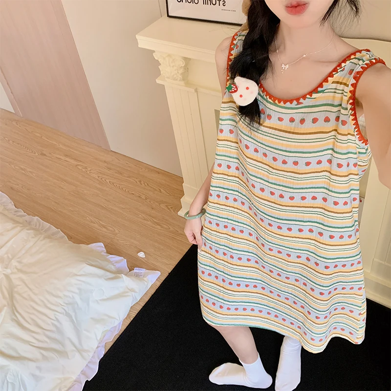 多巴胺睡裙女夏季纯棉纱无袖吊带背心性感睡衣夏天2025新款家居服