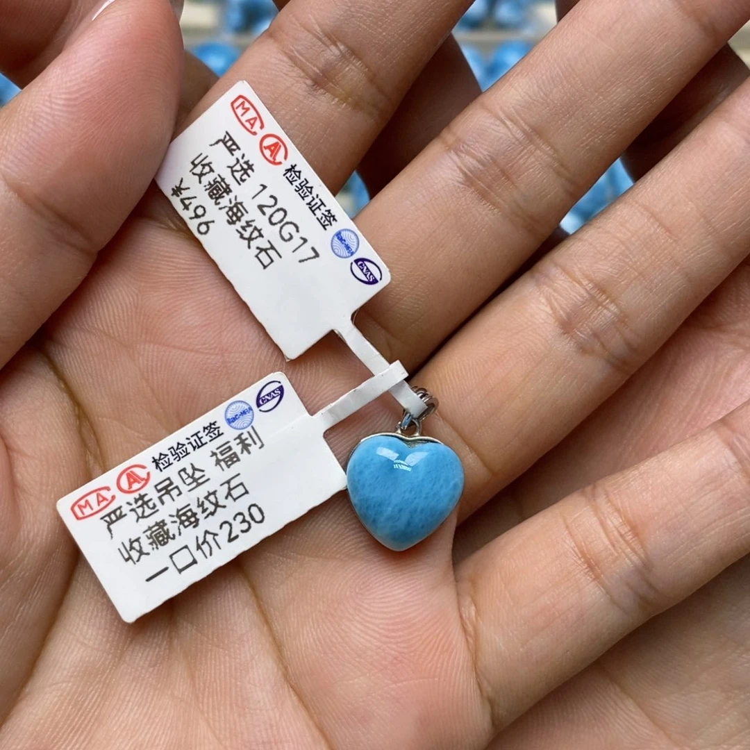 针钠钙石（海纹石）银S925镶嵌颈饰