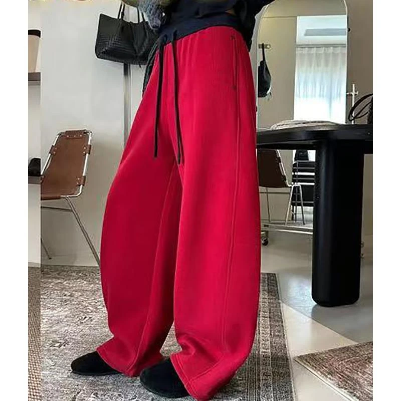 DALIANSU/大脸酥-4801  冬季加绒加厚抽绳显瘦百搭阔腿弯刀卫裤