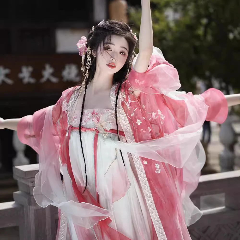 原创汉服女桃花神重工刺绣齐胸襦裙诃子裙大袖衫超仙古装春夏新款