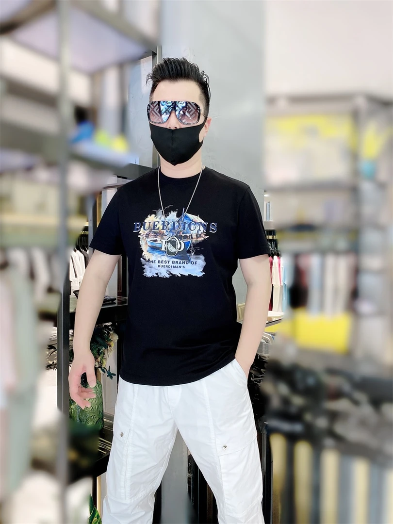 [陈先生]BR夏季修身休闲圆领轻奢潮流半袖黑色百搭时尚印花高品质