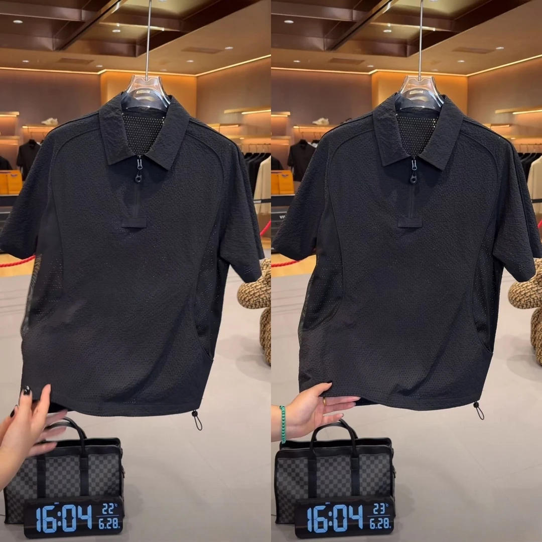 【48小时发货】高端泡泡纱凉感短袖Polo衫男士翻领抗皱宽松休闲T恤