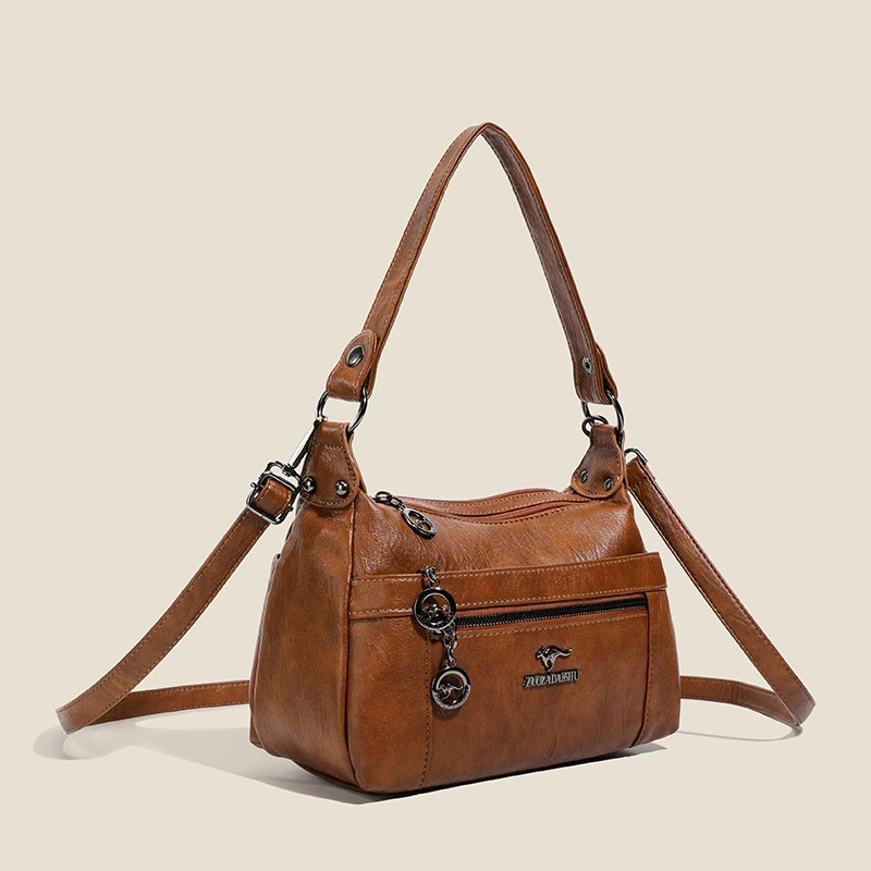 妈妈女包女士手提包包多层耐磨水洗软面休闲轻奢风简约单肩斜挎包