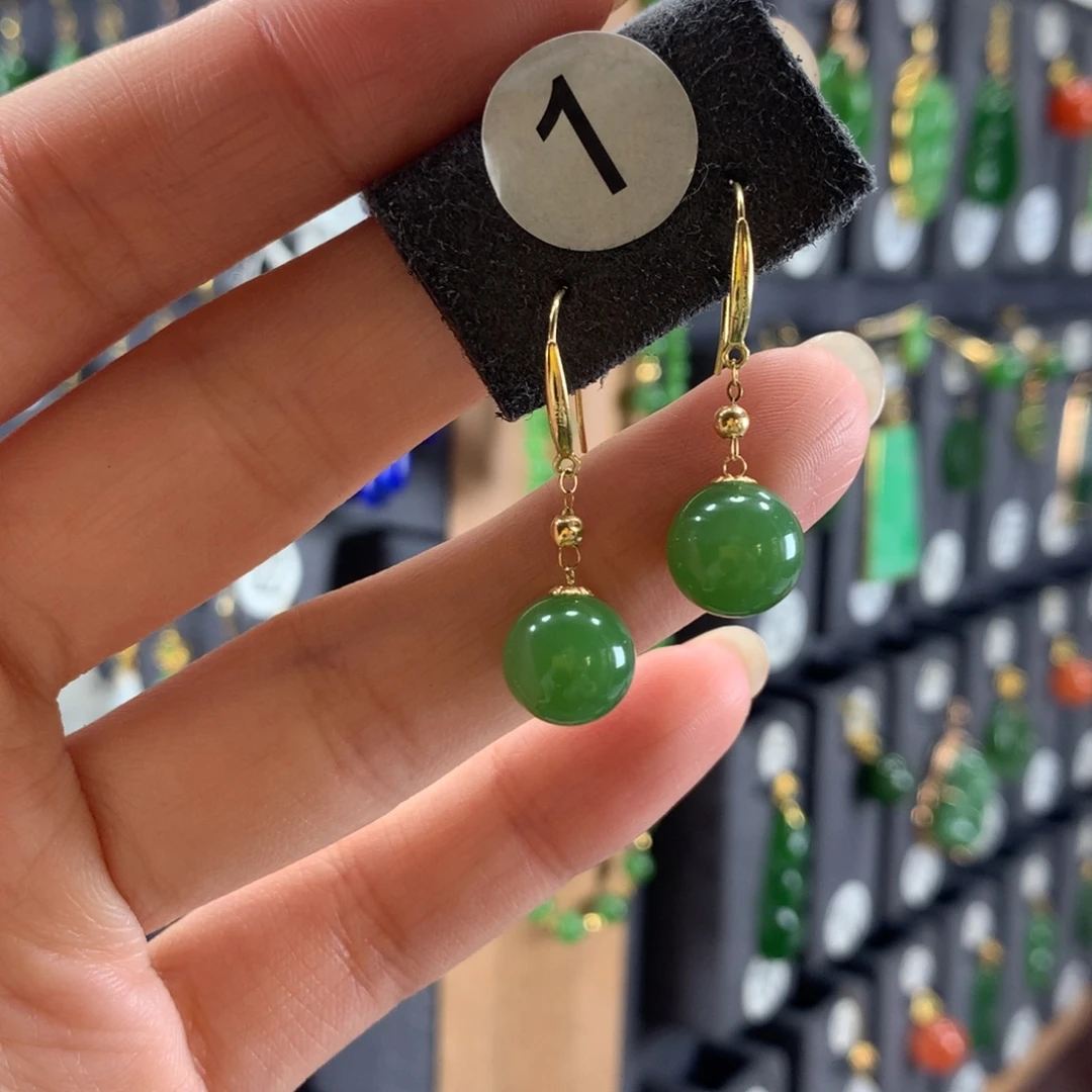 和田玉18K金镶嵌耳饰