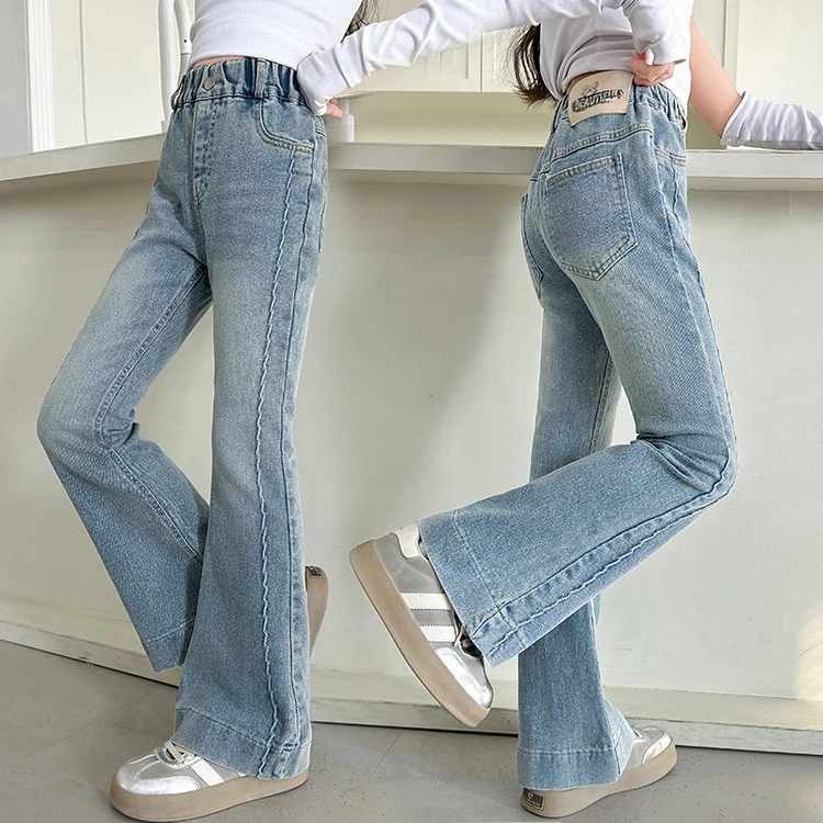 女童裤子春秋装2025新款中大童韩系穿搭牛仔裤儿童初中生喇叭裤