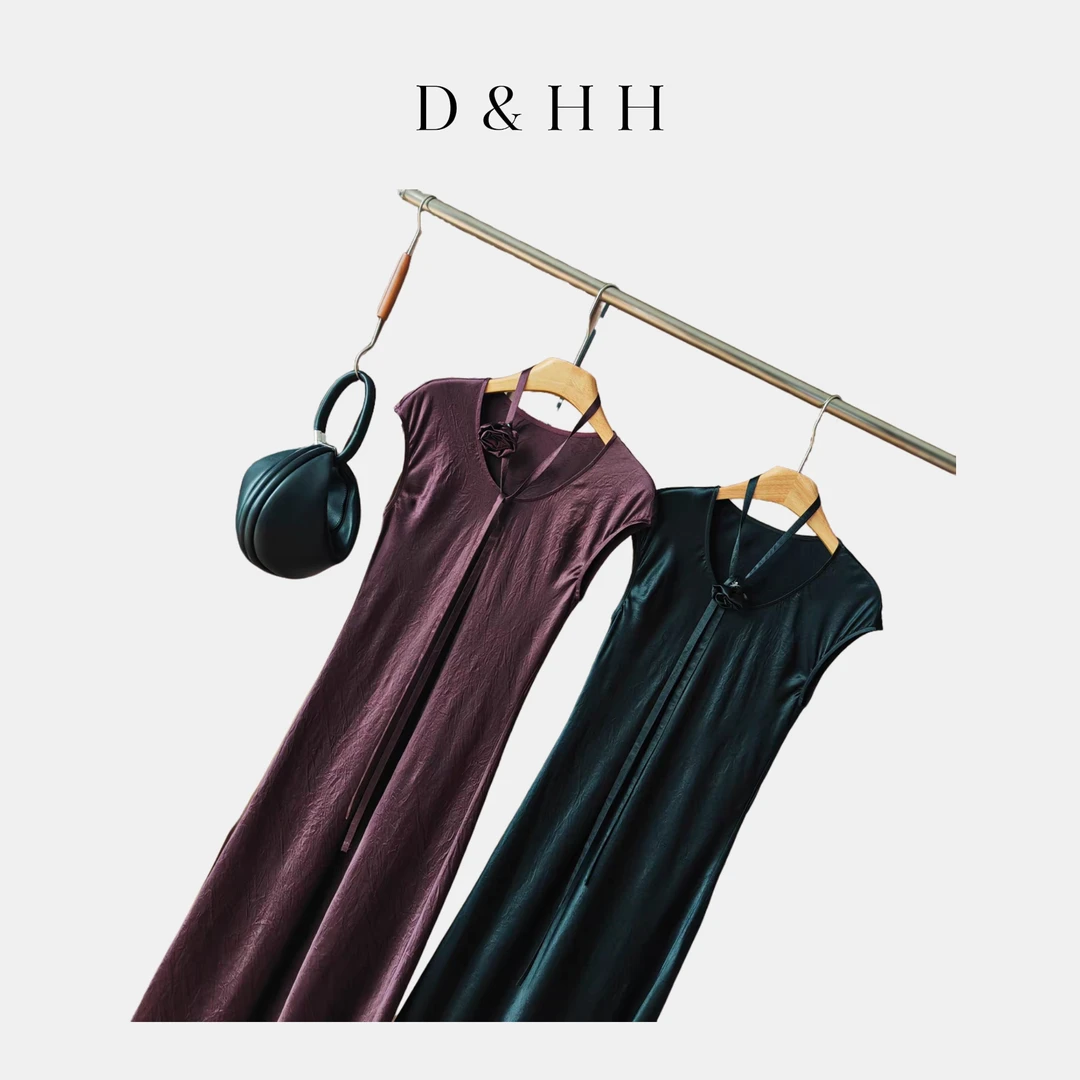 D&HH【午夜玫瑰】醋酸缎面无袖连衣裙25137