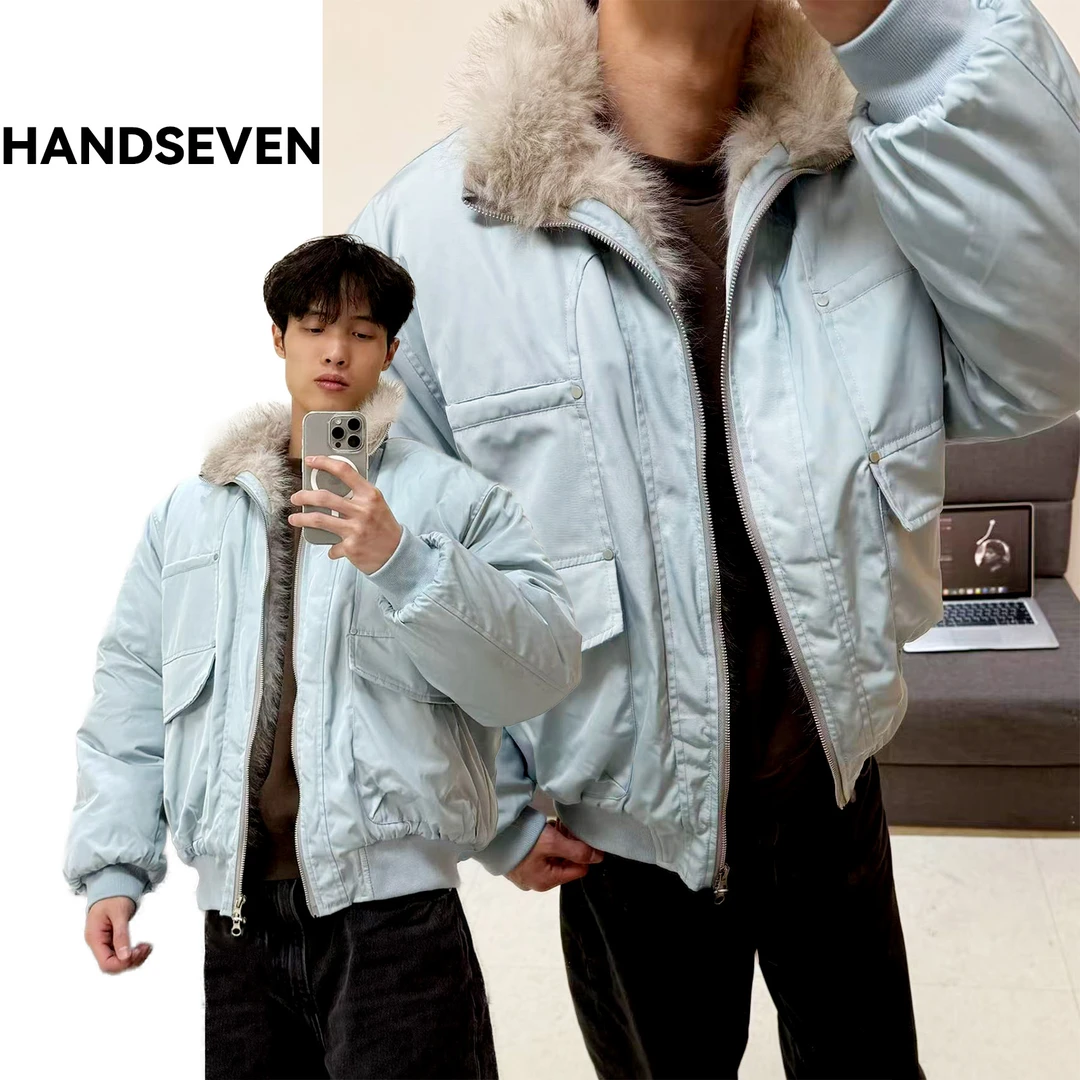 HandSeven美式秋冬座山雕毛领棉服外套加厚保暖派克服工装夹克