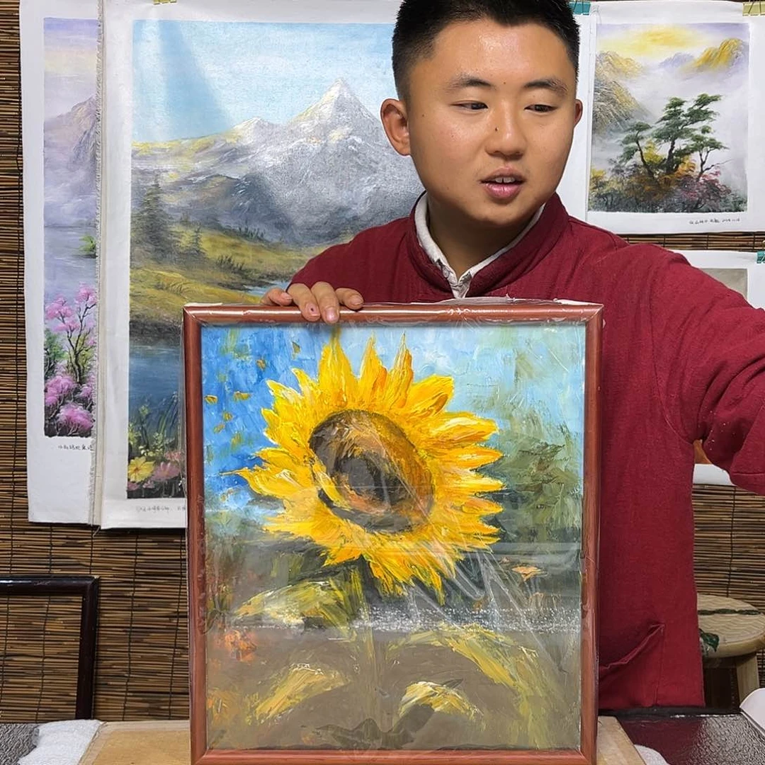 油画行路人小院绘画作品竞拍