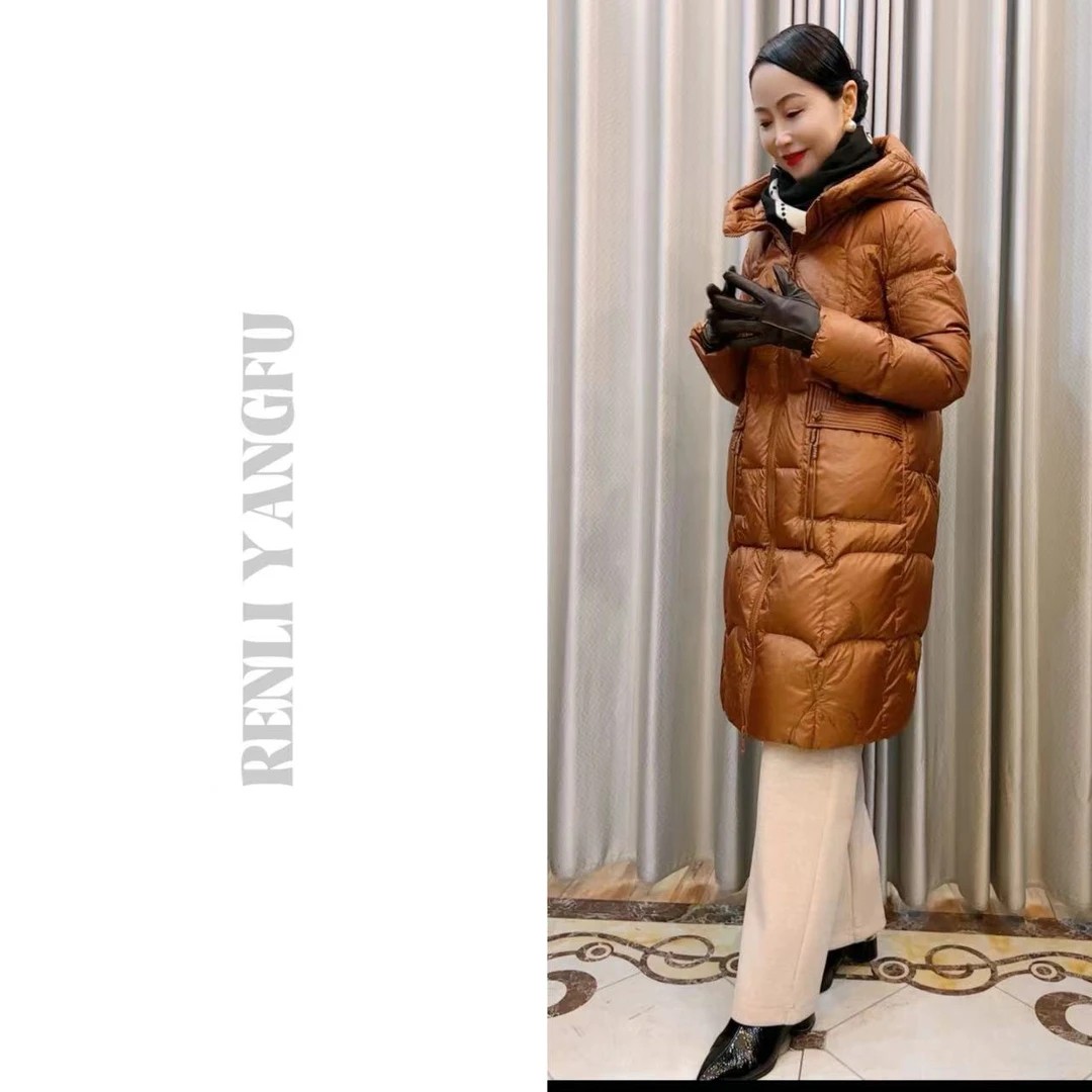 【枫糖】静奢高品防风锁温保暖刺绣大口袋面包服中长白鸭绒外套5589