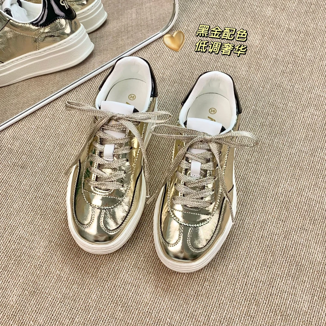 RM金色小羊皮女士时尚增高休闲德训鞋真皮