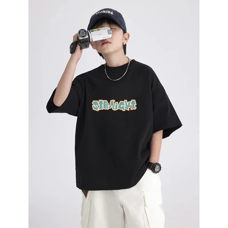 230克新款纯棉2025夏季男童T恤中大童青少年韩版短袖T恤潮牌t恤