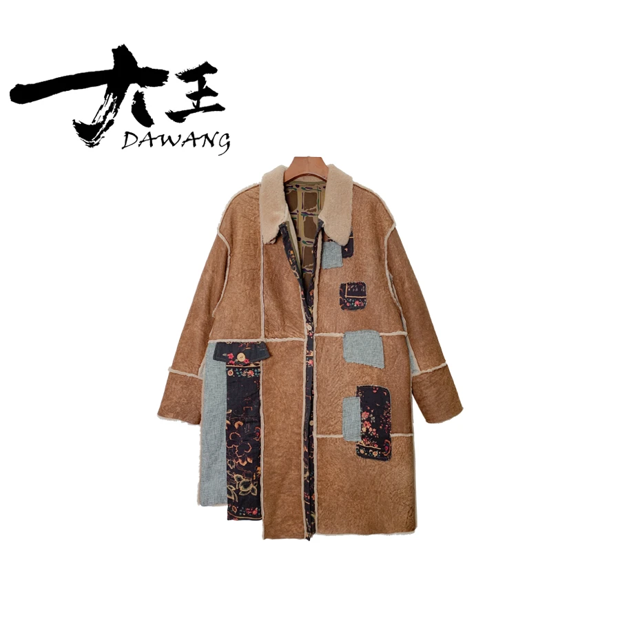 DAWANG | 2025设计师款中长款翻领皮毛一体时尚保暖外套A636-1