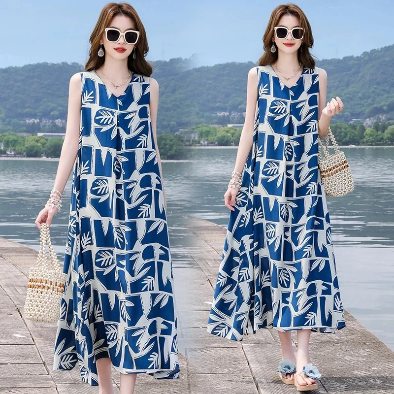 背心裙气质无袖大码气质宽松碎花显瘦连衣裙