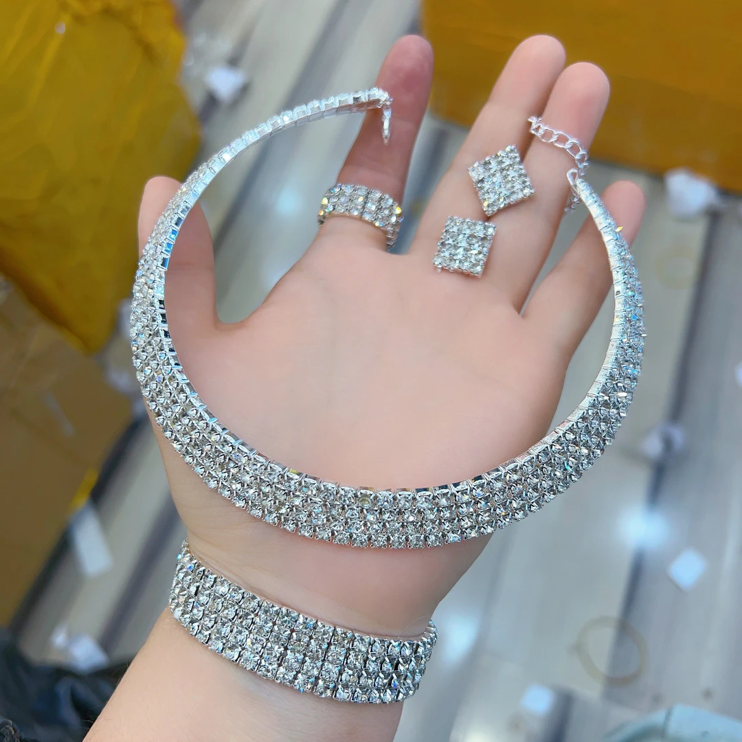 钛钢项链 阿热发新款时尚百搭气质个性好看套装银色欧美满钻白色