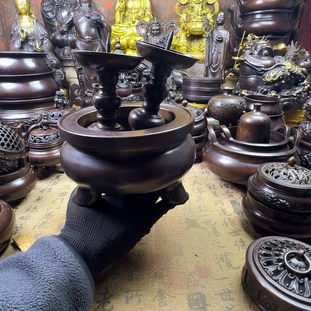 永***司鬲式炉铜香炉供香炉聚宝盆家用铜香炉铜