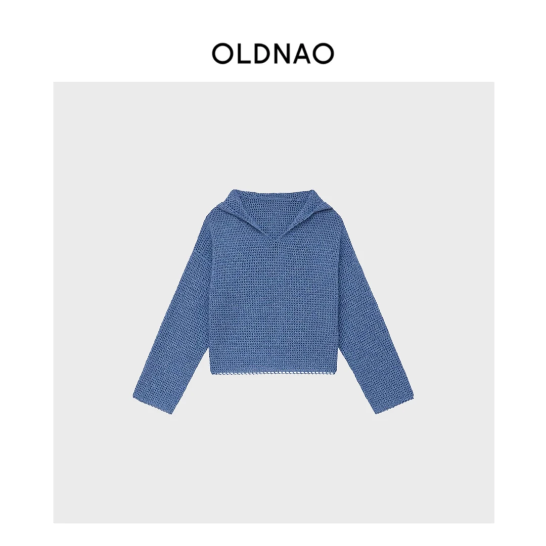 【OLDNAO】钩花镂空粗支美丽诺羊毛连帽套衫-CC-G0770