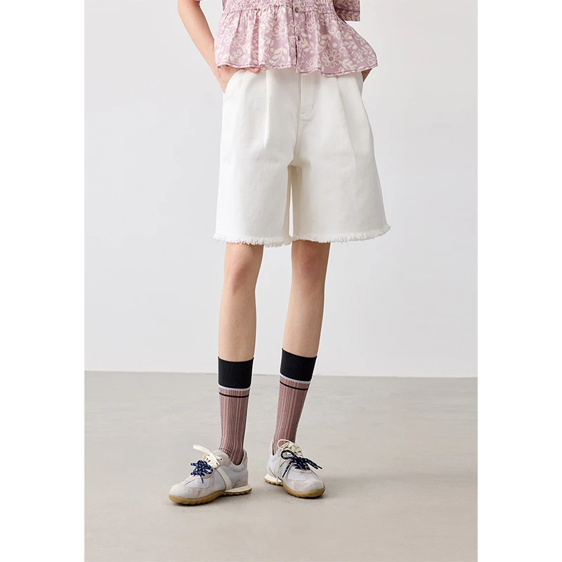 PLAIN PEOPLE休闲流苏毛边短裤小个子中裤牛仔裤女2025春新款