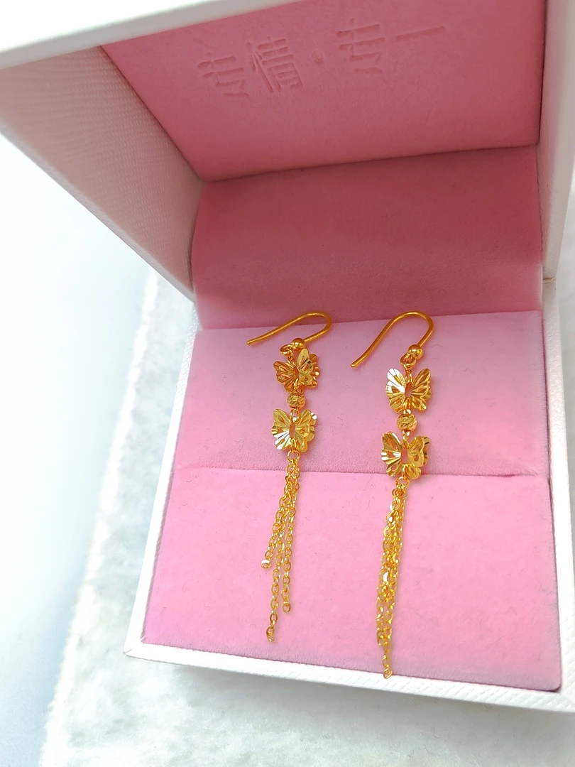 足金999镂空花蝴蝶耳钩