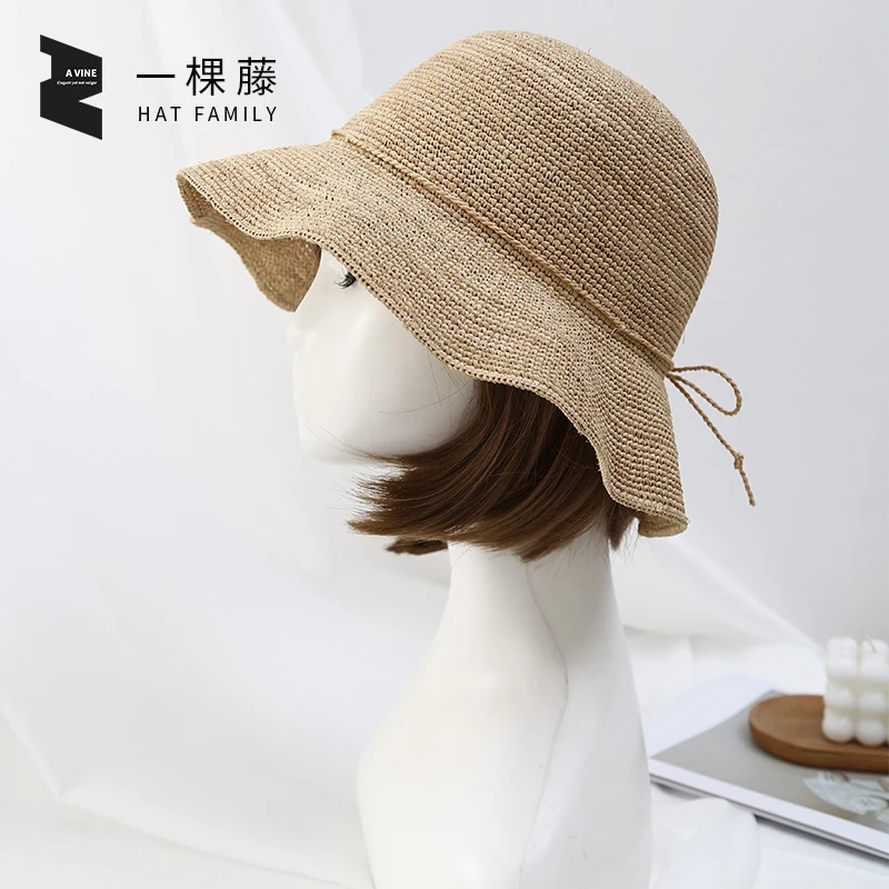高端拉菲草帽女夏季2025新款草编沙滩防晒遮阳帽大檐出游渔夫帽子