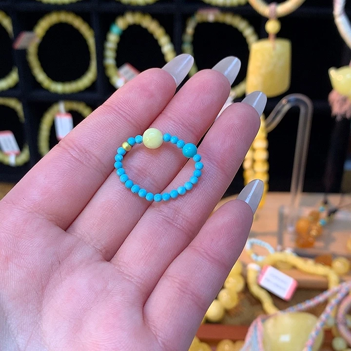 琥珀珠宝奇石未镶嵌蜜蜡戒指圆珠