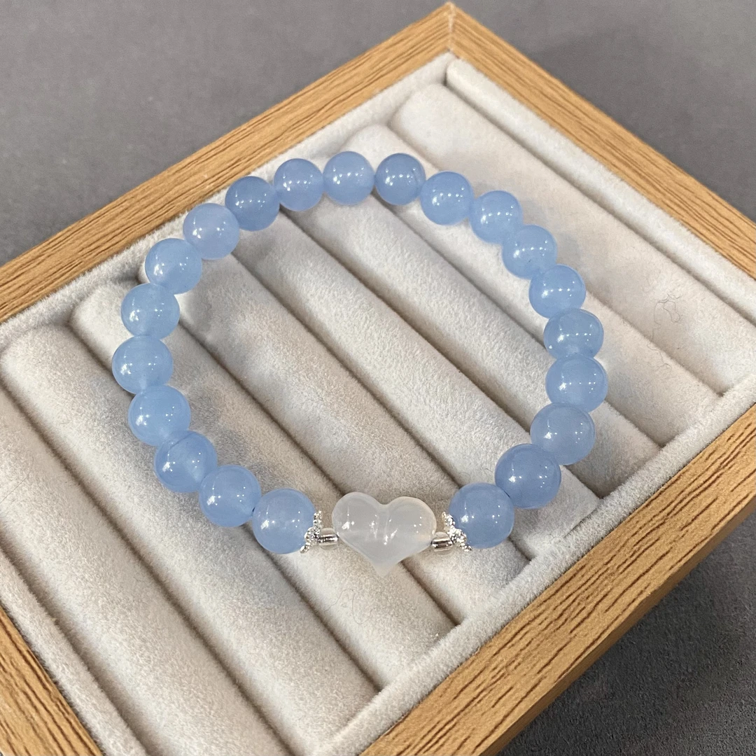海蓝宝配玉髓爱心手串（多样性发一件）B-141