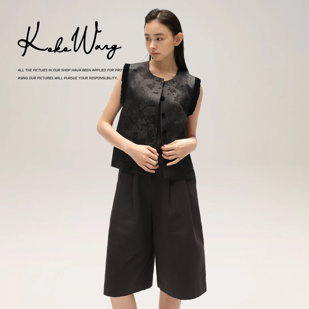 KOKOWANG 秋冬女装桑蚕丝羊毛中国风提花时尚洋气马夹N6805G24W01