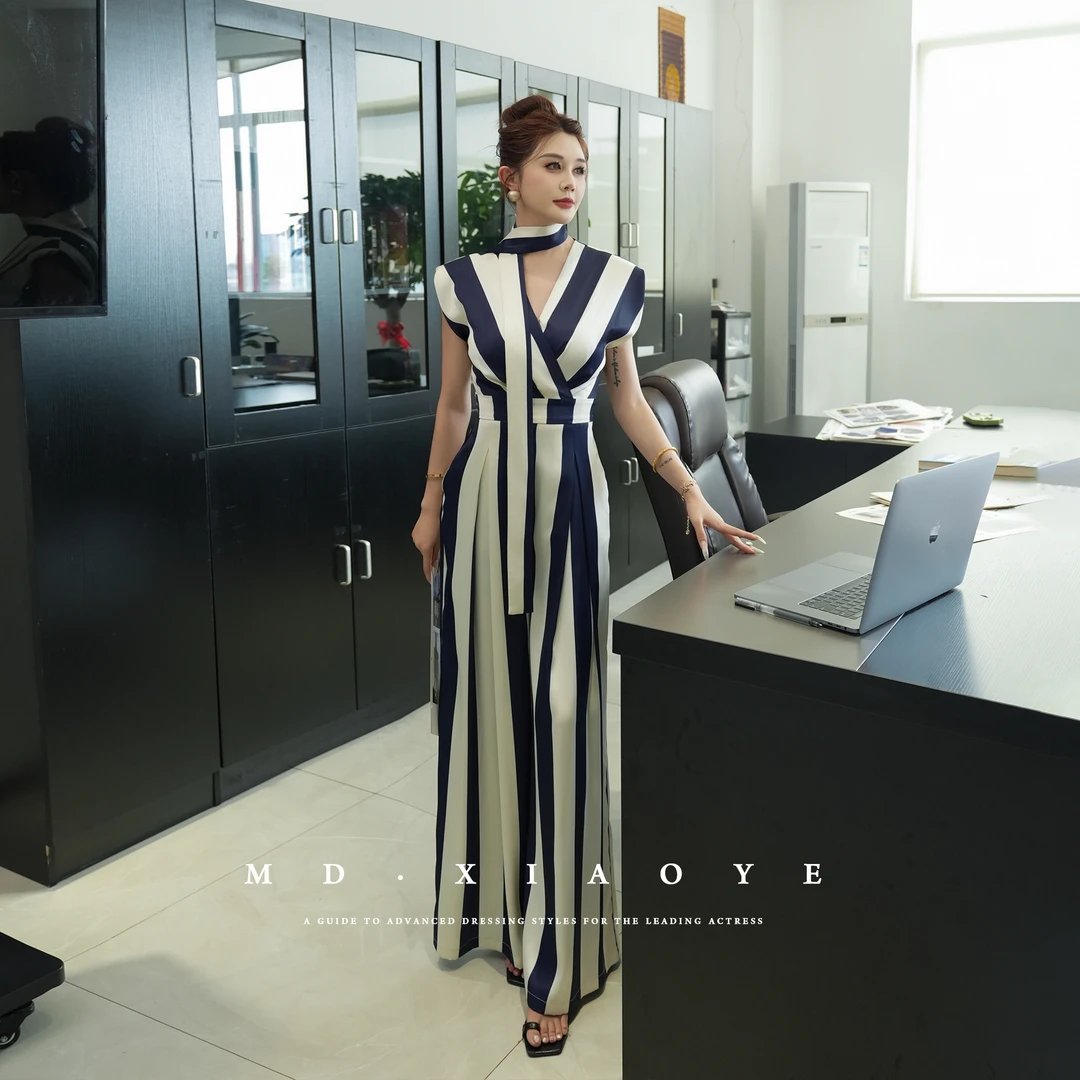 【MD原创·宵夜】2025夏季新款显瘦气质高腰时尚长款撞色修身连体裤