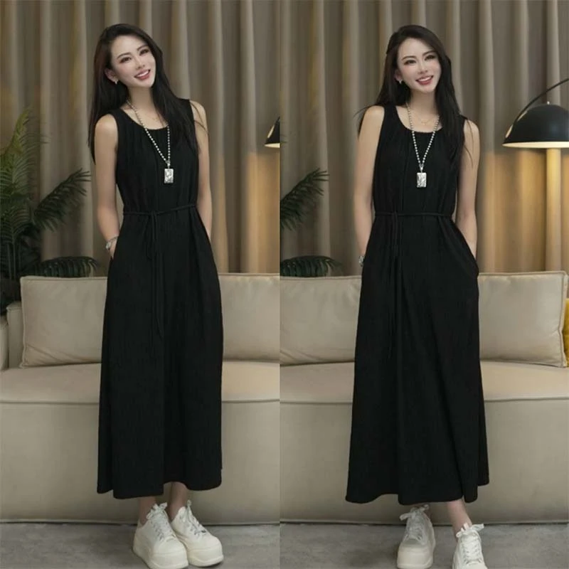法式连衣裙女2025夏季时尚简约慵懒风无袖百搭宽松气质连衣裙